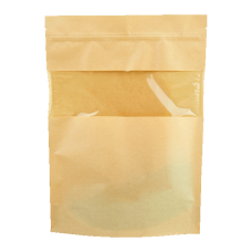 Пакет дой-пак бумажный крафт с прозрачным окошком сверху 70 мм с замком zip-lock